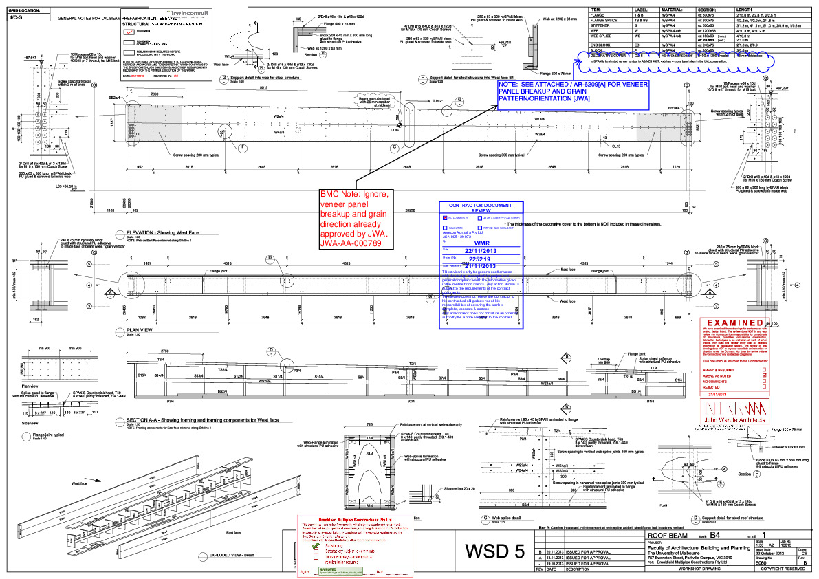 https://archive.abp.unimelb.edu.au/objects/pdfs/Construction/Drawings/Shop drawings/LVL Roof beams/Timberbuilt manufacturer/13-11-20_MelbUni_WSD5_Beam4_RevB.pdf