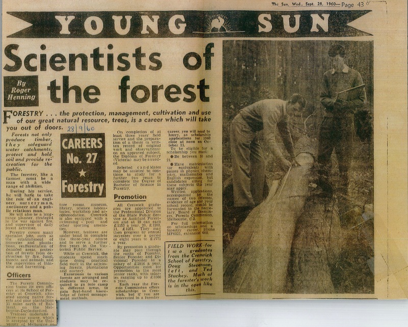Newspaper cuttings: Scientists of the Forest (Sept 28, 1960) & Oh, for a life outdoors! (Sept 15, 1958)  