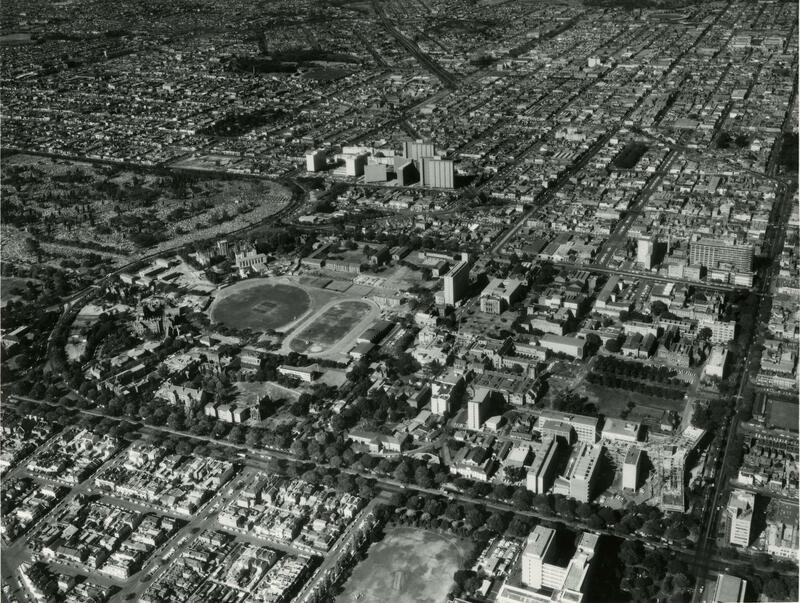Aerial view of University of Melbourne, 1963-1968.