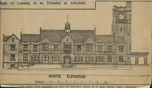 South elevation of Old Arts Building, University of Melbourne, 6 January 1920.