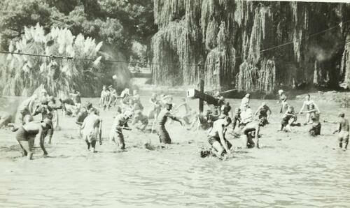 Students in lake, University of Melbourne, 1936.