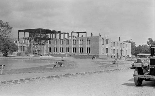 The Lake partly filled with New Chemistry Building under construction in the background.