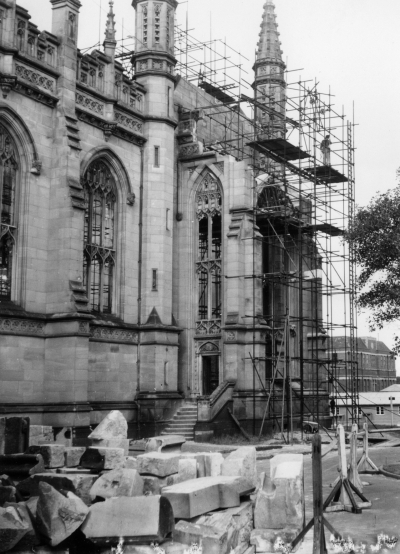 Old Wilson Hall during demolition, University of Melbourne, Victoria.