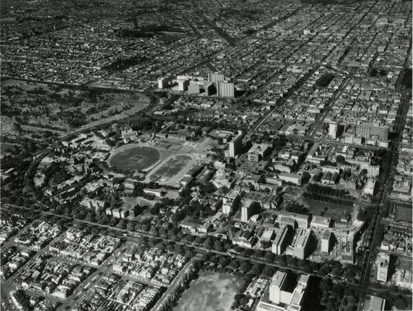 Aerial view of University of Melbourne, 1963-1968.