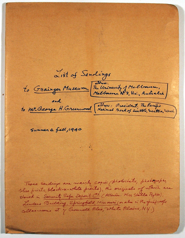 List of Sendings to Grainger Museum, 1940