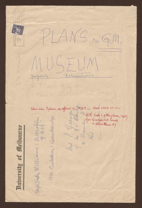 Group of architects' plans and miscellaneous sketches of the Grainger Museum