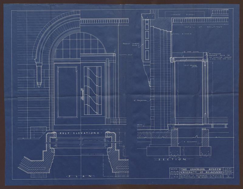 Group of architects' plans and miscellaneous sketches of the Grainger Museum