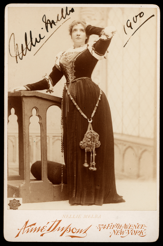 Nellie Melba as Marguerite from Faust, 1896; signed 1900<br />
