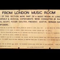 From the London Music Room, display legend created by Percy Grainger for the Grainger Museum, March 1956