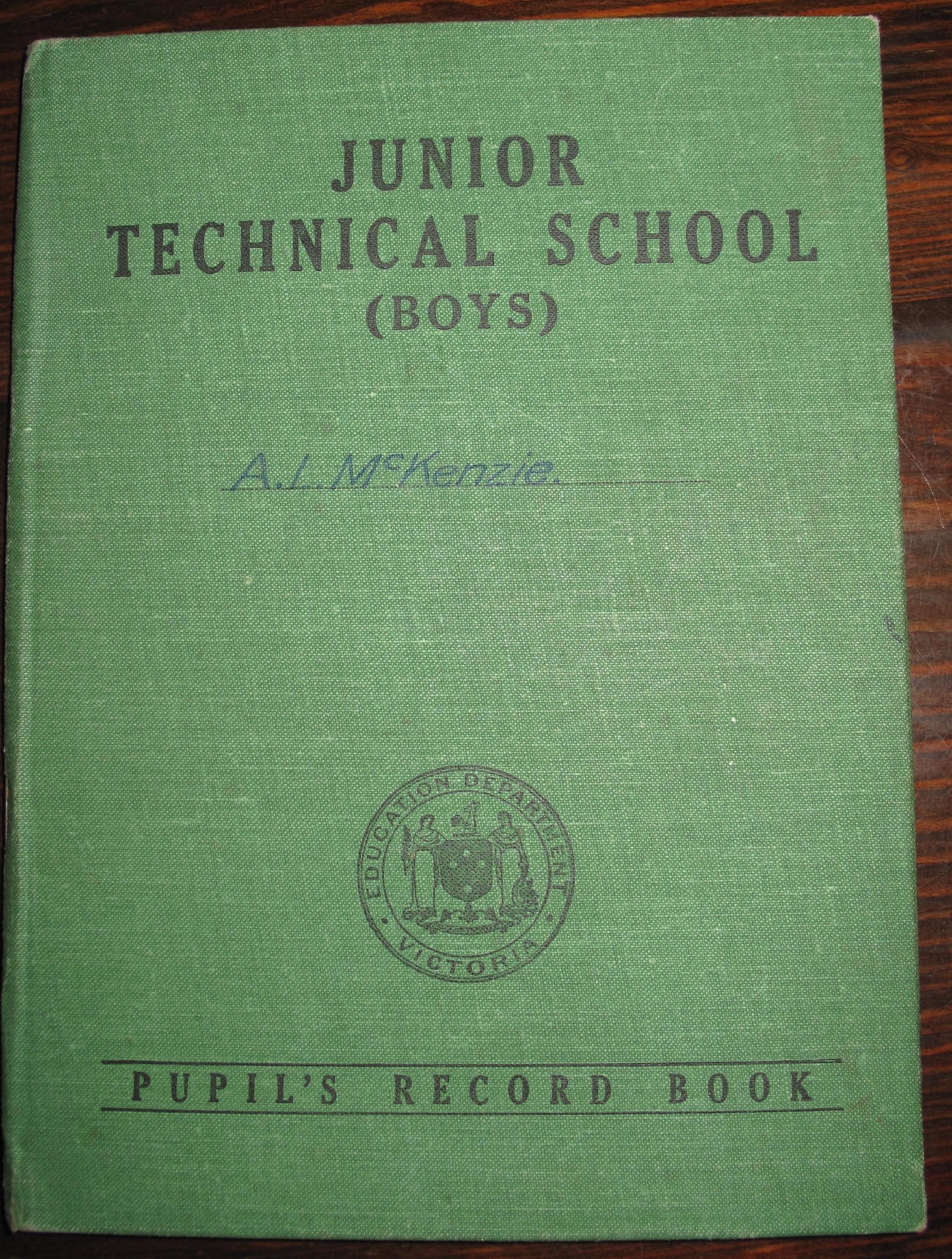 Alf McKenzie's Pupil's Record Book from Boys' Technical School Ballarat